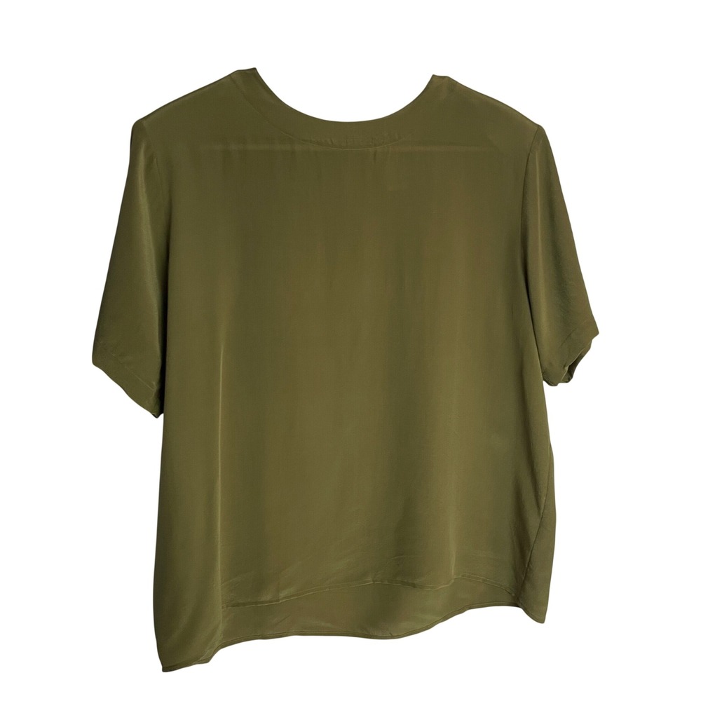 Vintage Anna and Frank Womens 100% Silk Blouse Top Size L Green Short Sleeve